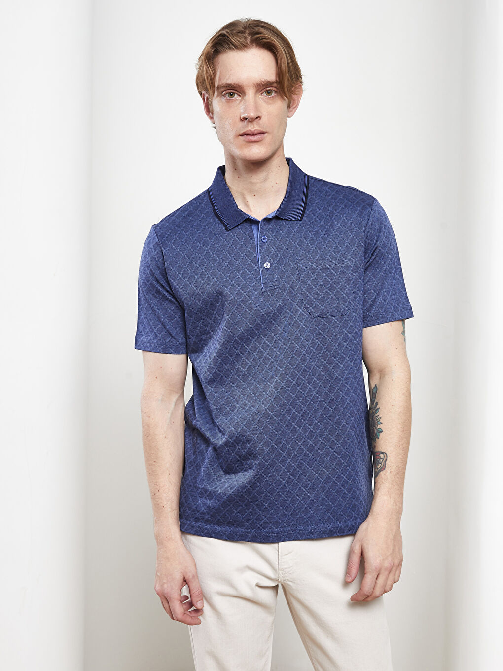 Polo Collar Short Sleeved Men's Mercerized T-Shirt