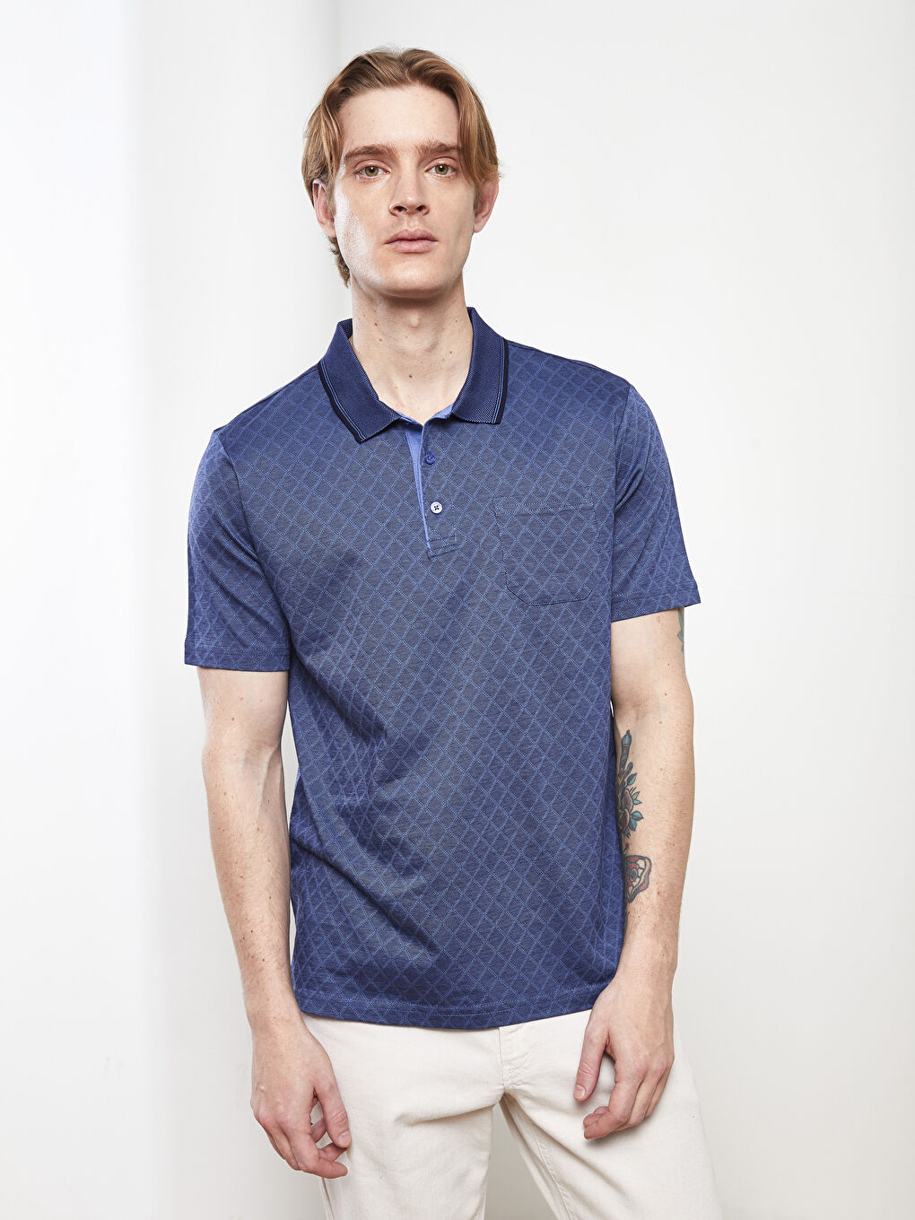 Polo Collar Short Sleeved Men's Mercerized T-Shirt-1
