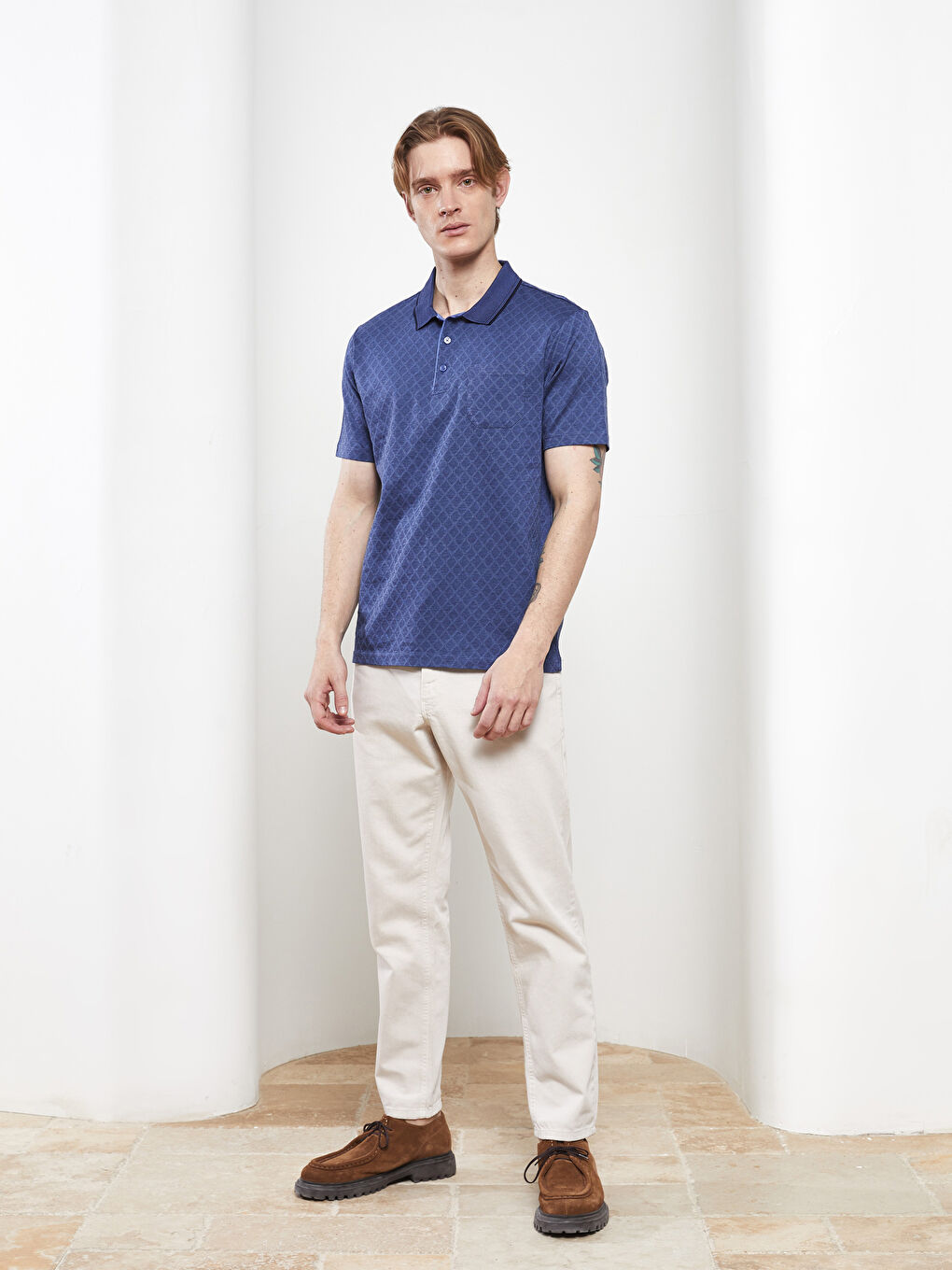 Polo Collar Short Sleeved Men's Mercerized T-Shirt-2