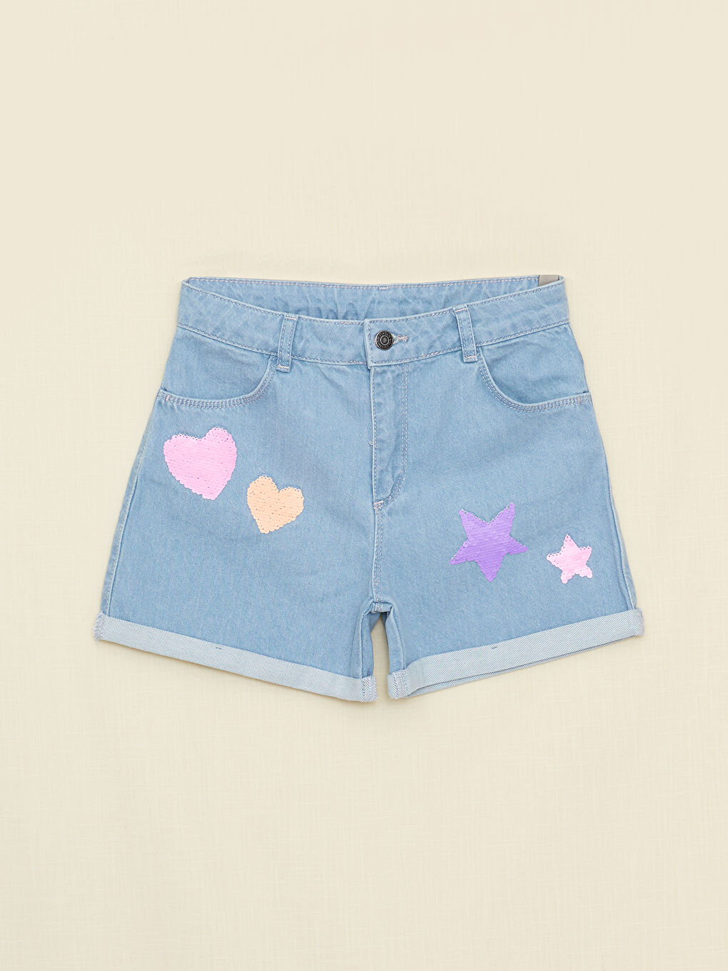 Short en jean brodé de sequins pour fille