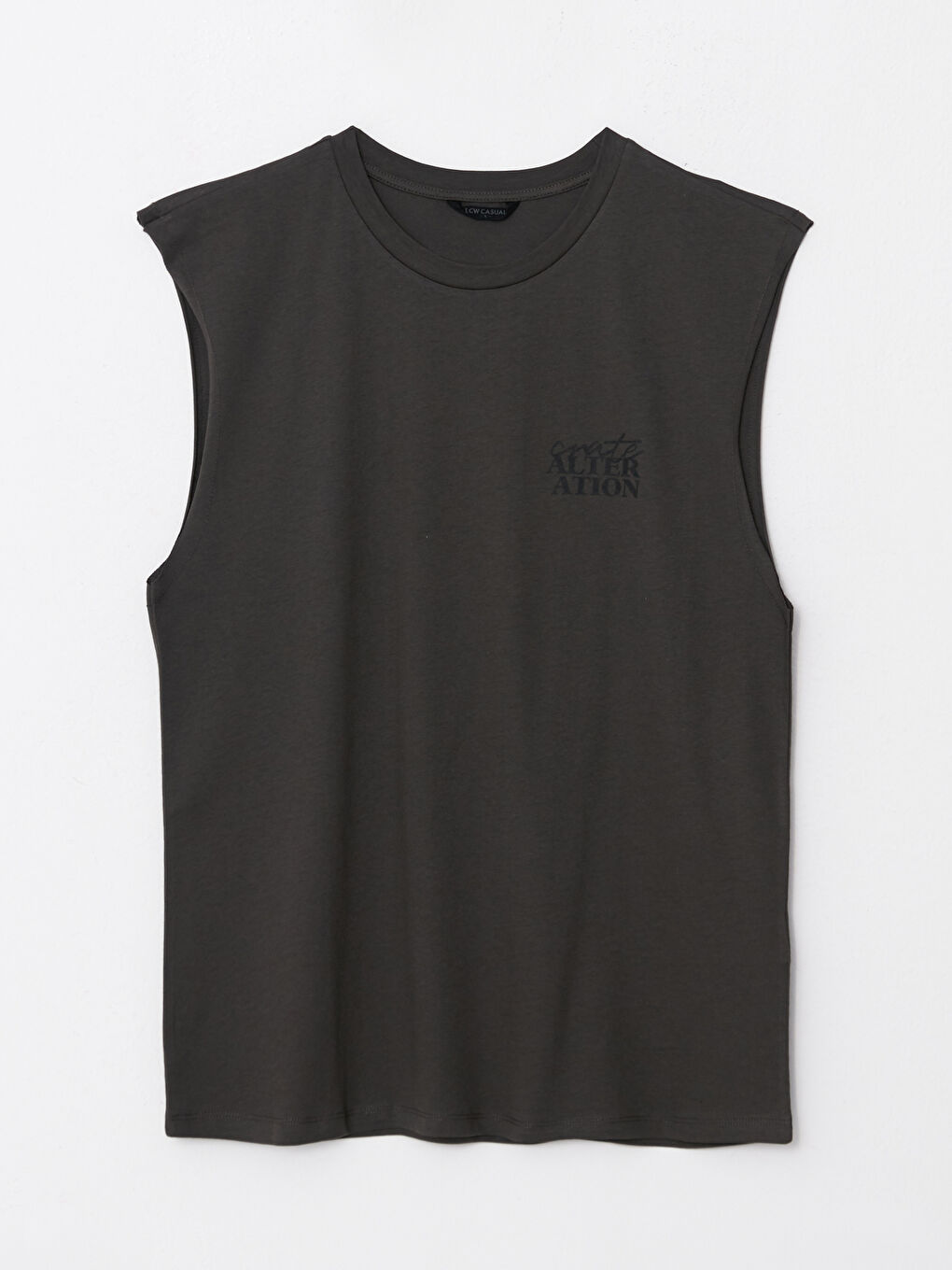 Maiou pentru Bărbați cu Guler Rotund și Imprimeu din Jerseu, Fără Mâneci-6