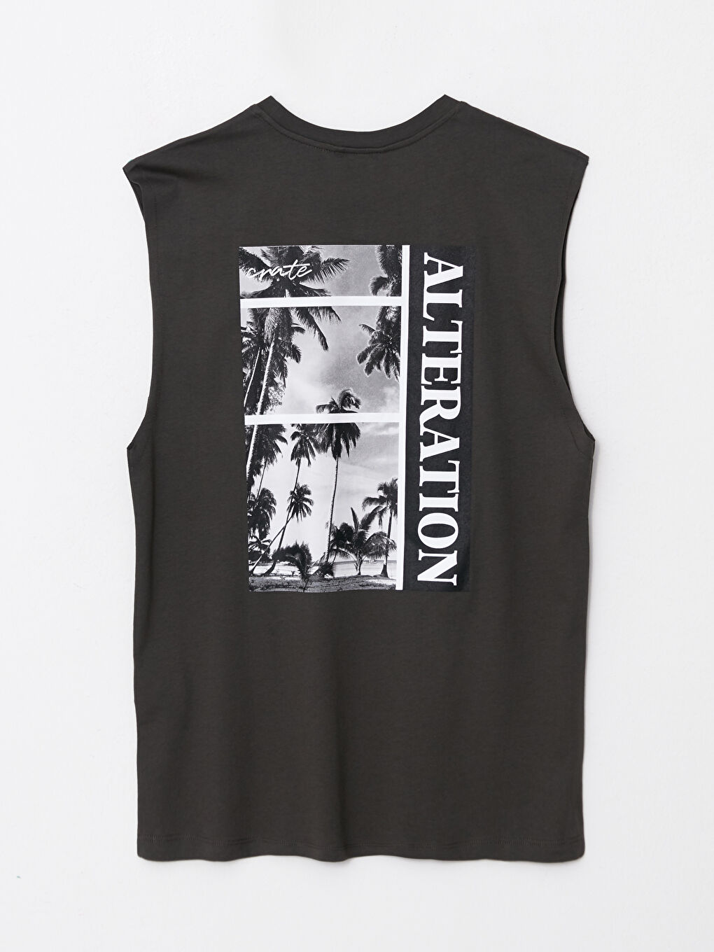 Maiou pentru Bărbați cu Guler Rotund și Imprimeu din Jerseu, Fără Mâneci-7