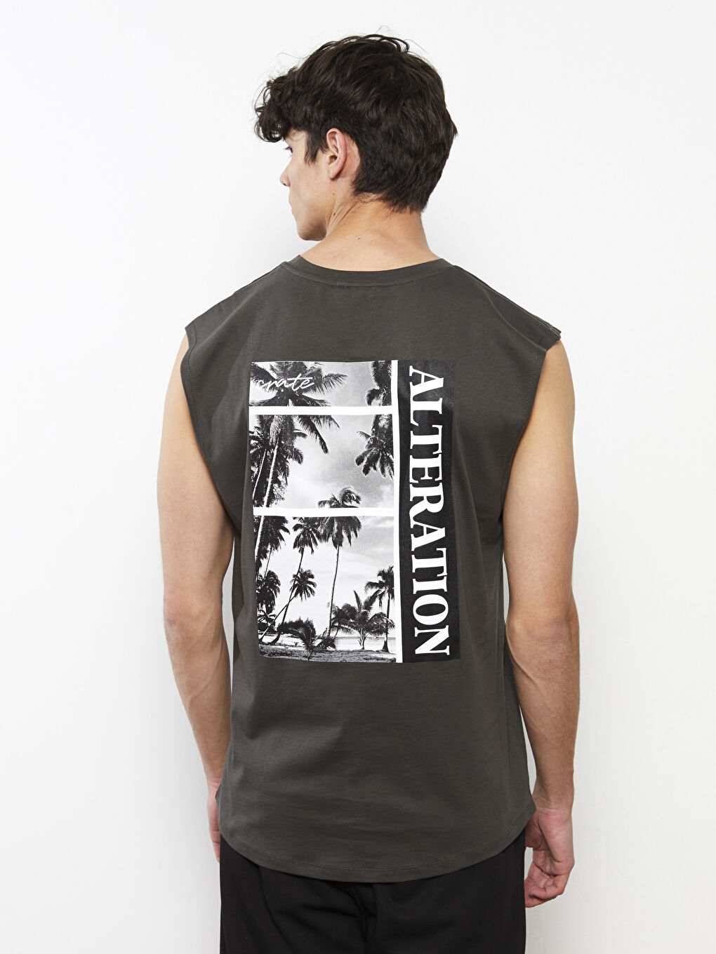 Maiou pentru Bărbați cu Guler Rotund și Imprimeu din Jerseu, Fără Mâneci-5