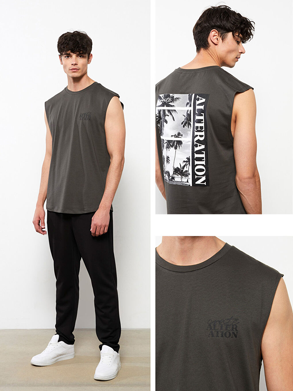 Maiou pentru Bărbați cu Guler Rotund și Imprimeu din Jerseu, Fără Mâneci