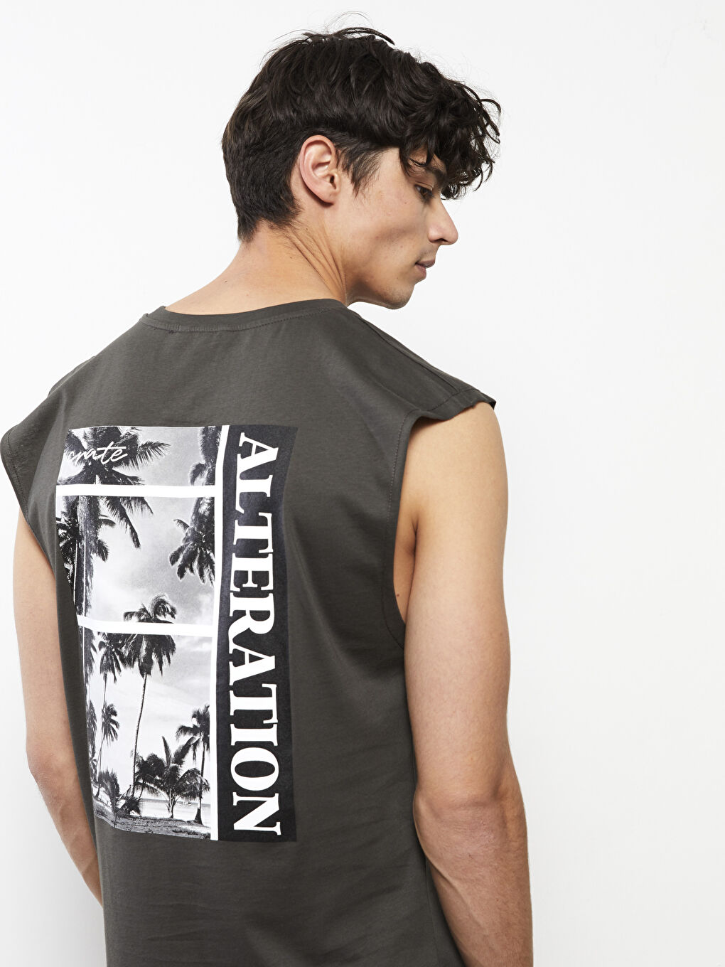 Maiou pentru Bărbați cu Guler Rotund și Imprimeu din Jerseu, Fără Mâneci-1