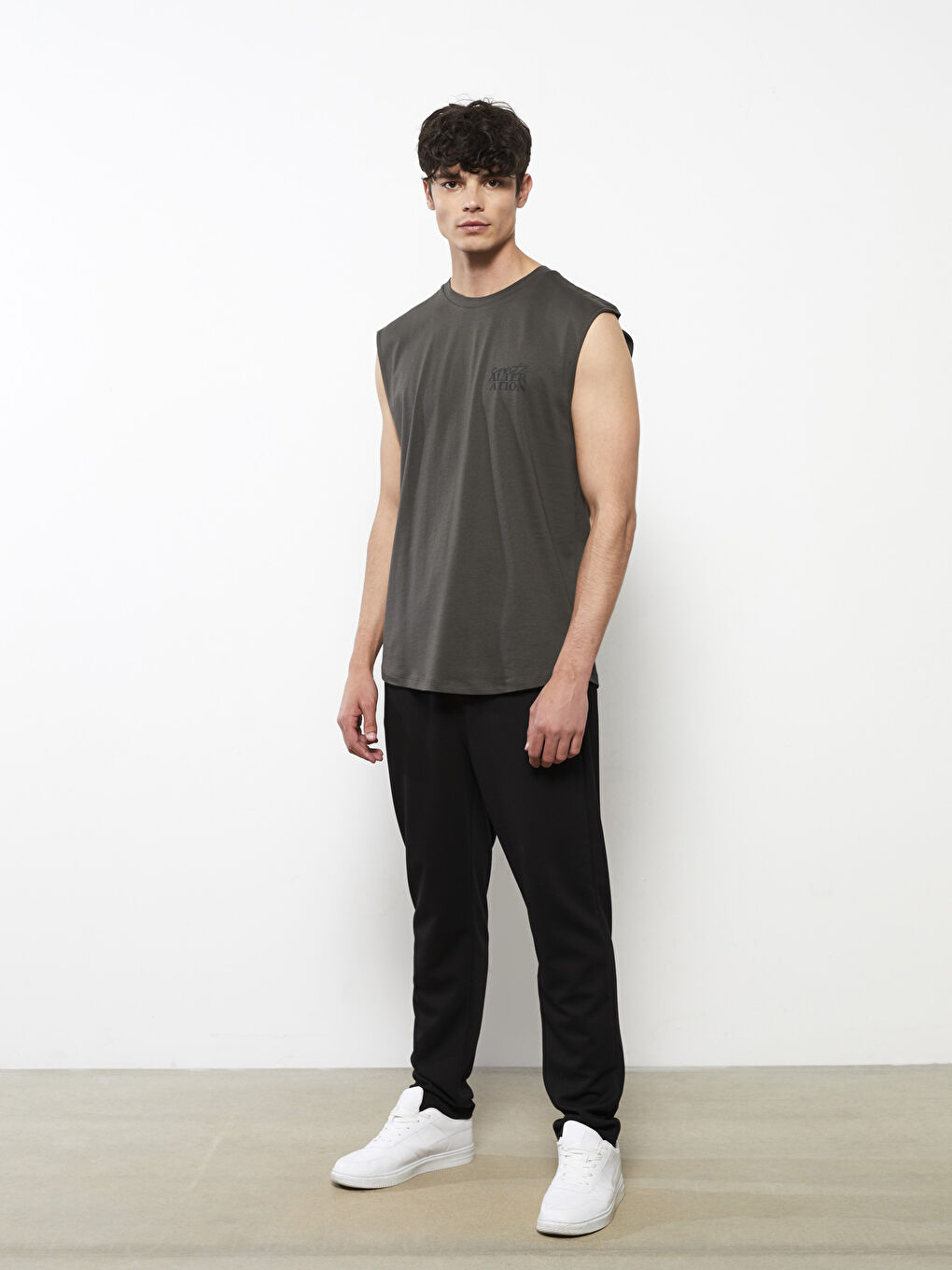 Maiou pentru Bărbați cu Guler Rotund și Imprimeu din Jerseu, Fără Mâneci-3