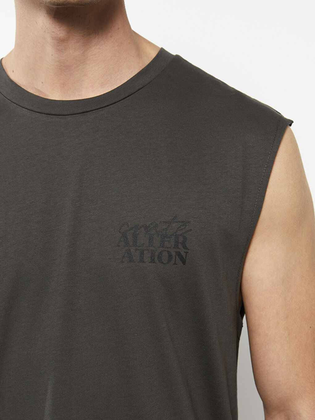 Maiou pentru Bărbați cu Guler Rotund și Imprimeu din Jerseu, Fără Mâneci-4