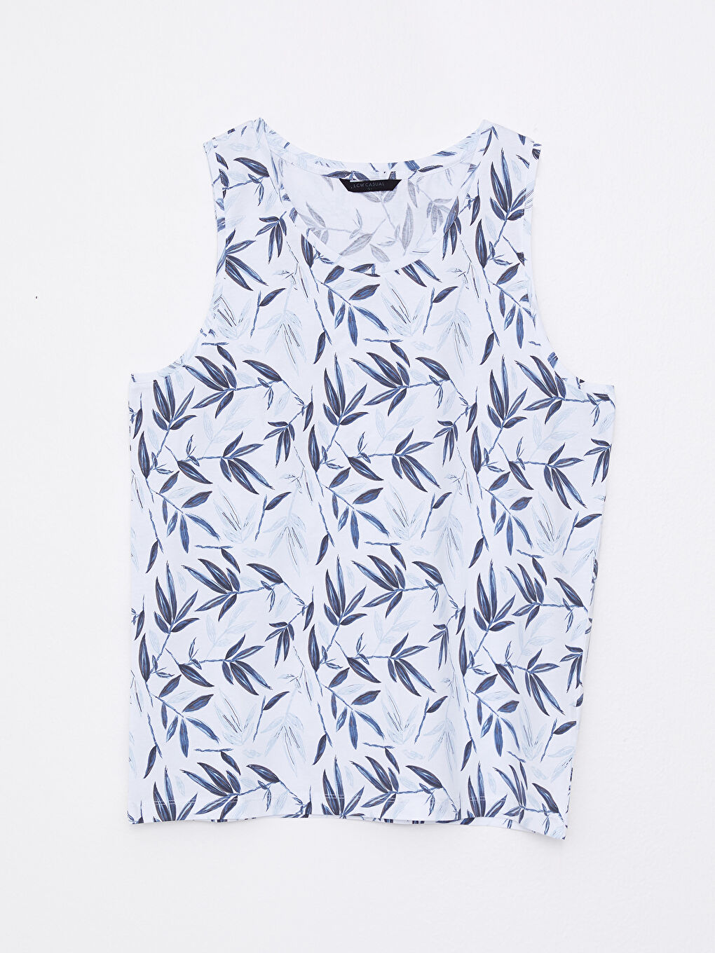 Beyaz Bisiklet Yaka Baskılı Erkek Kolsuz Tişört-5