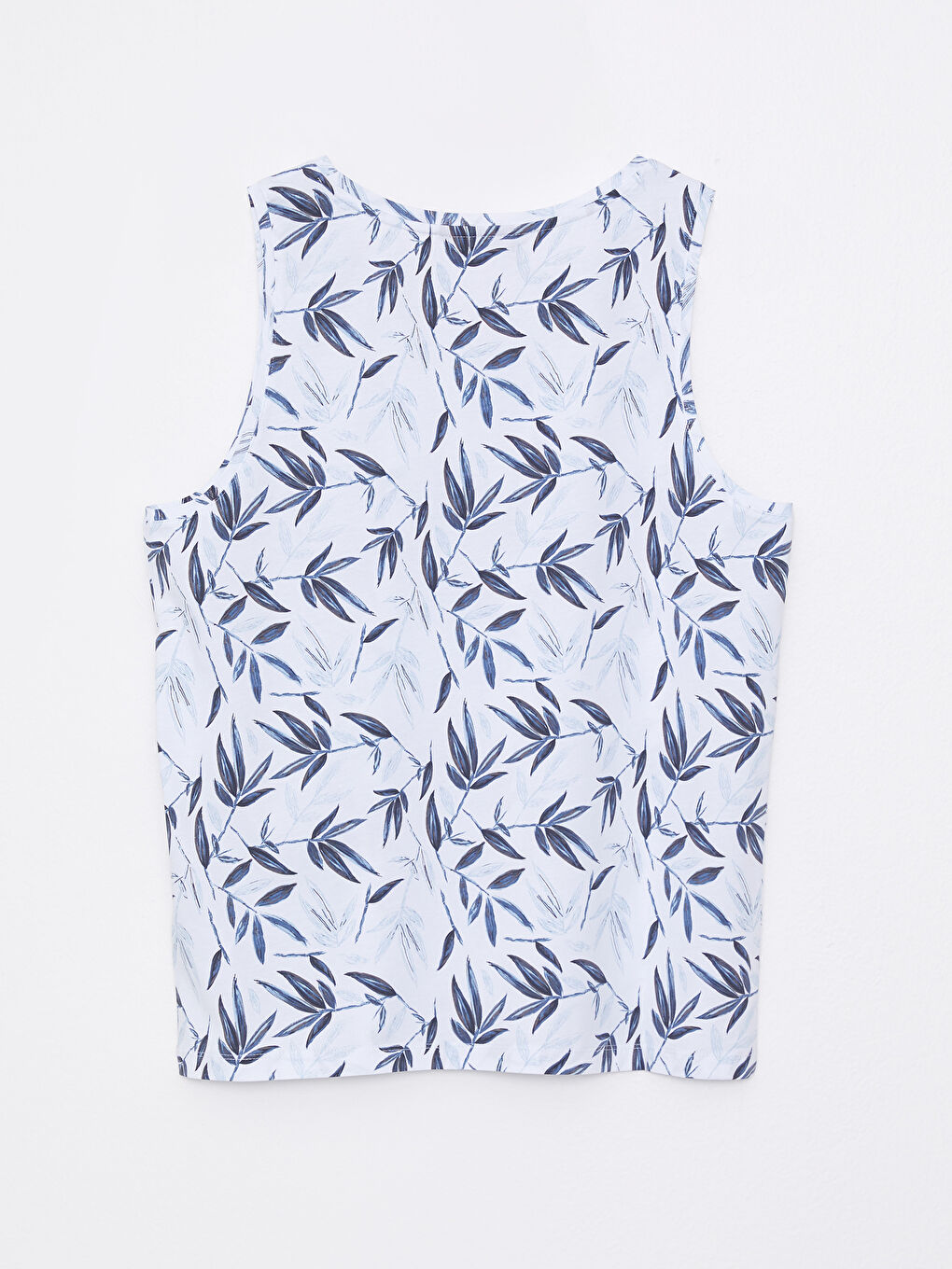 Beyaz Bisiklet Yaka Baskılı Erkek Kolsuz Tişört-6