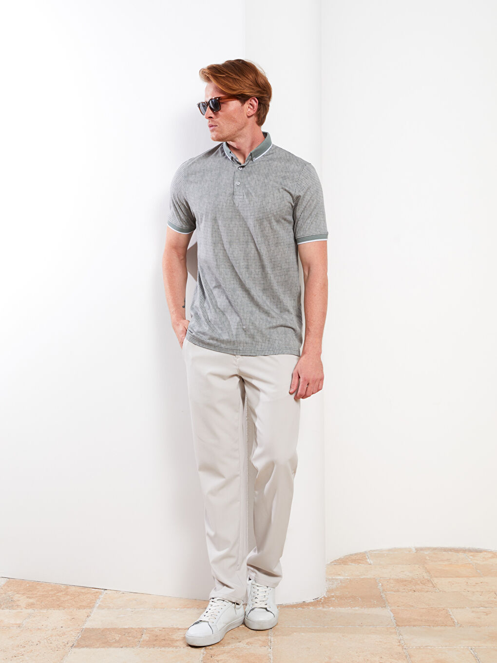 Tricou pentru Bărbați cu Guler Polo, Mânecă Scurtă, Cu Model, din Jerseu