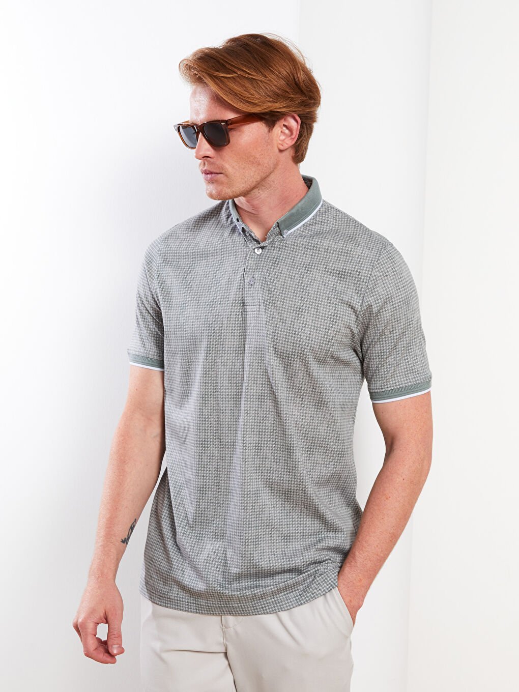 Tricou pentru Bărbați cu Guler Polo, Mânecă Scurtă, Cu Model, din Jerseu-1