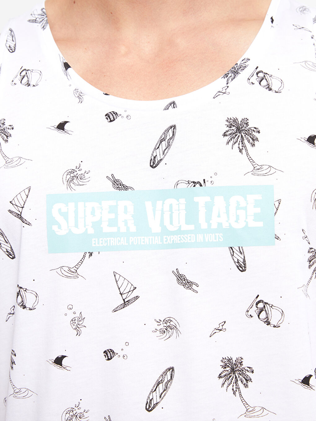 Beyaz Bisiklet Yaka Baskılı Penye Erkek Kolsuz Tişört-3