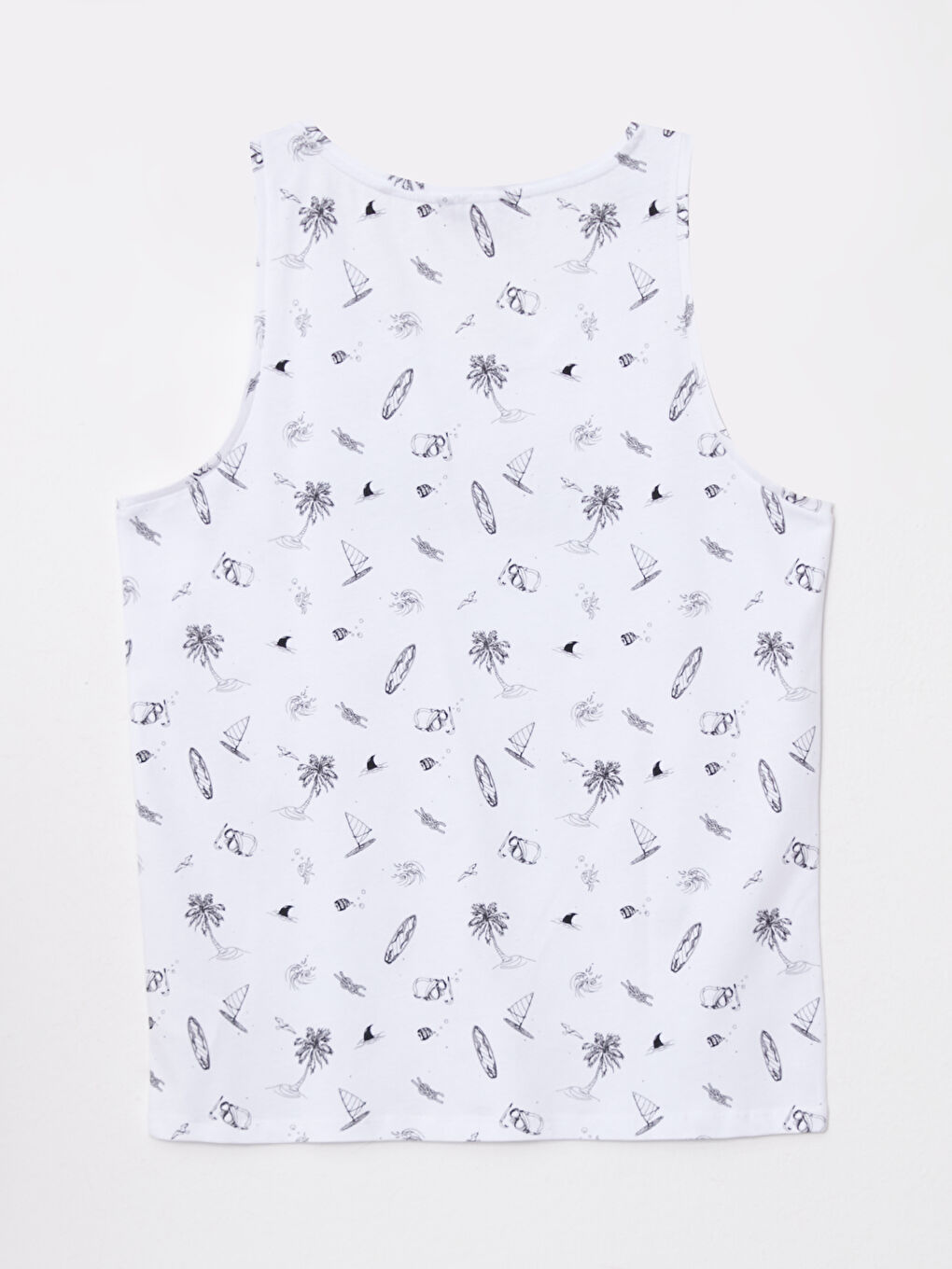 Beyaz Bisiklet Yaka Baskılı Penye Erkek Kolsuz Tişört-6