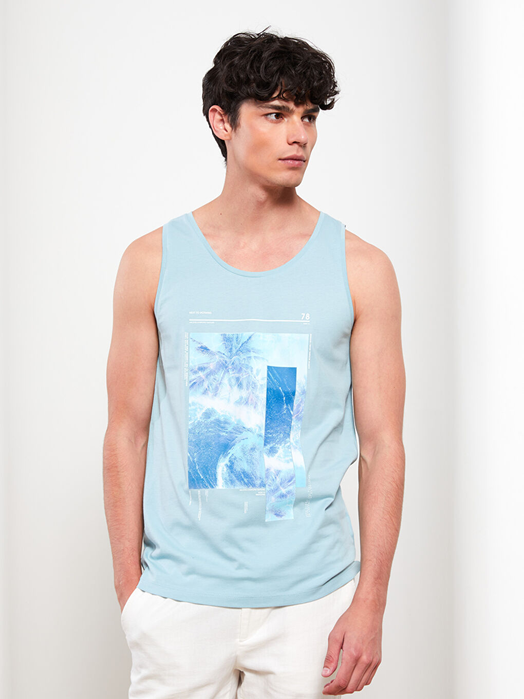 Mavi Bisiklet Yaka Baskılı Penye Erkek Kolsuz Tişört-2