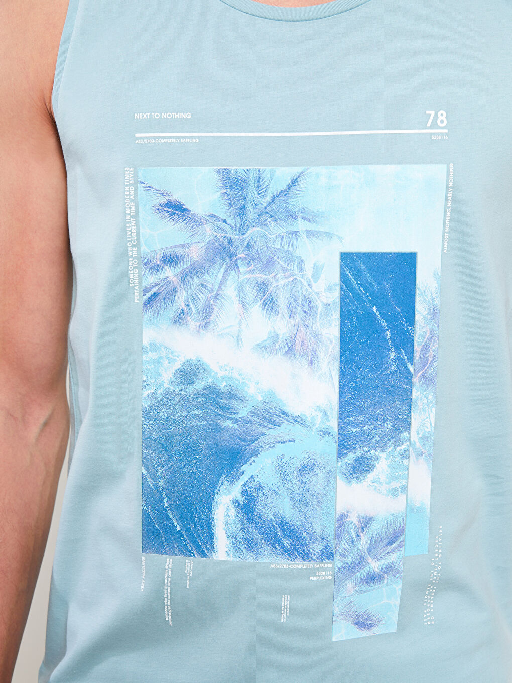 Mavi Bisiklet Yaka Baskılı Penye Erkek Kolsuz Tişört-3