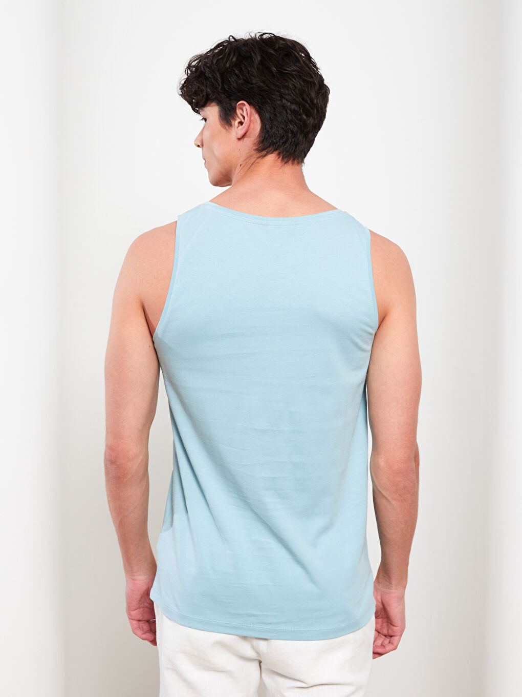 Mavi Bisiklet Yaka Baskılı Penye Erkek Kolsuz Tişört-4