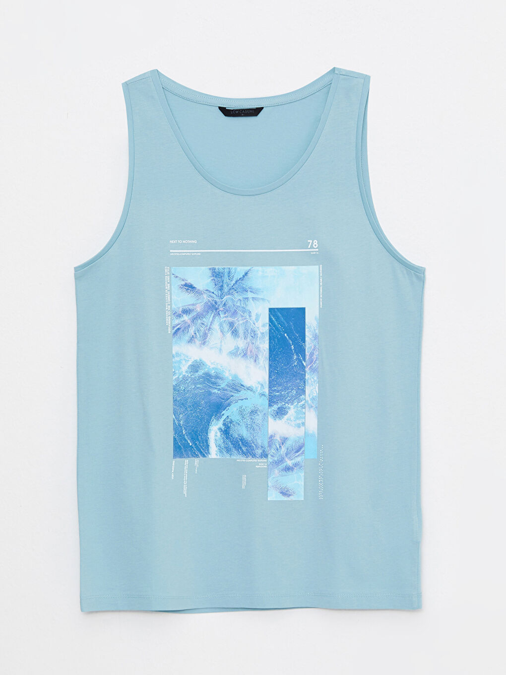 Mavi Bisiklet Yaka Baskılı Penye Erkek Kolsuz Tişört-5