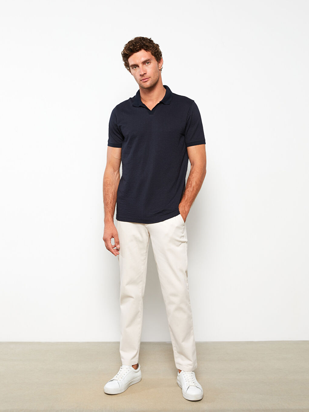 Lacivert Polo Yaka Kısa Kollu Erkek Tişört-1