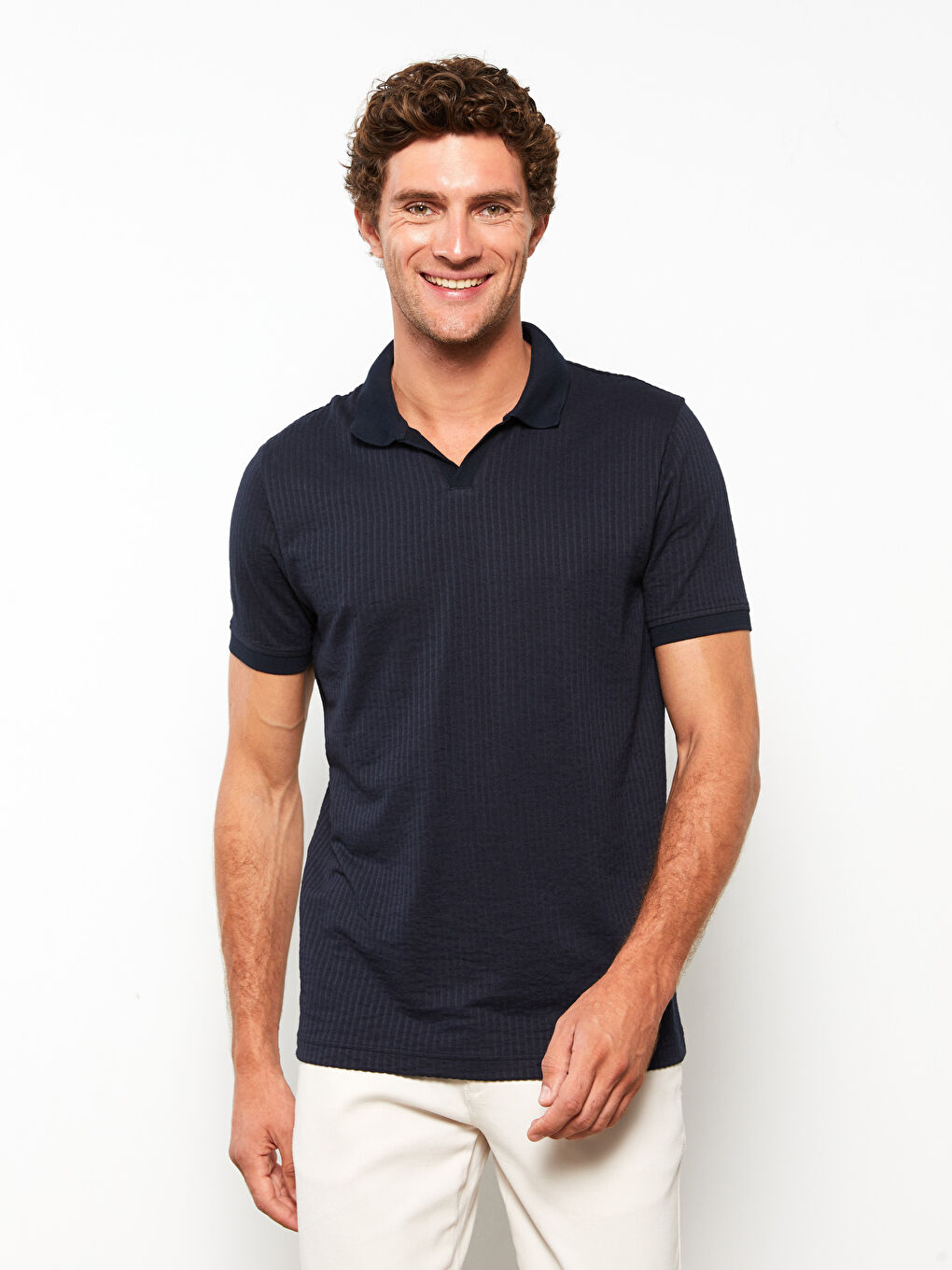 Lacivert Polo Yaka Kısa Kollu Erkek Tişört-2