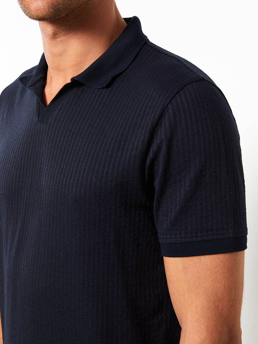 Lacivert Polo Yaka Kısa Kollu Erkek Tişört-3