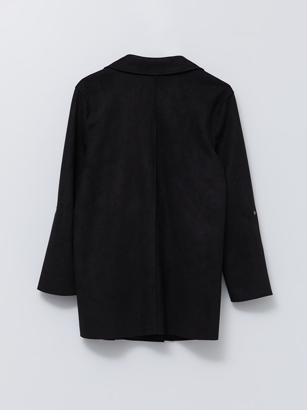 Siyah Ceket Yaka Düz Uzun Kollu Süet Kadın Trençkot-8