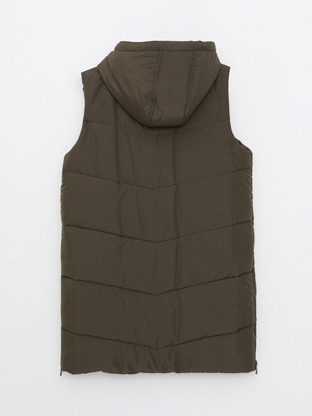 Haki Kadın Kapüşonlu Düz Şişme Yelek-8