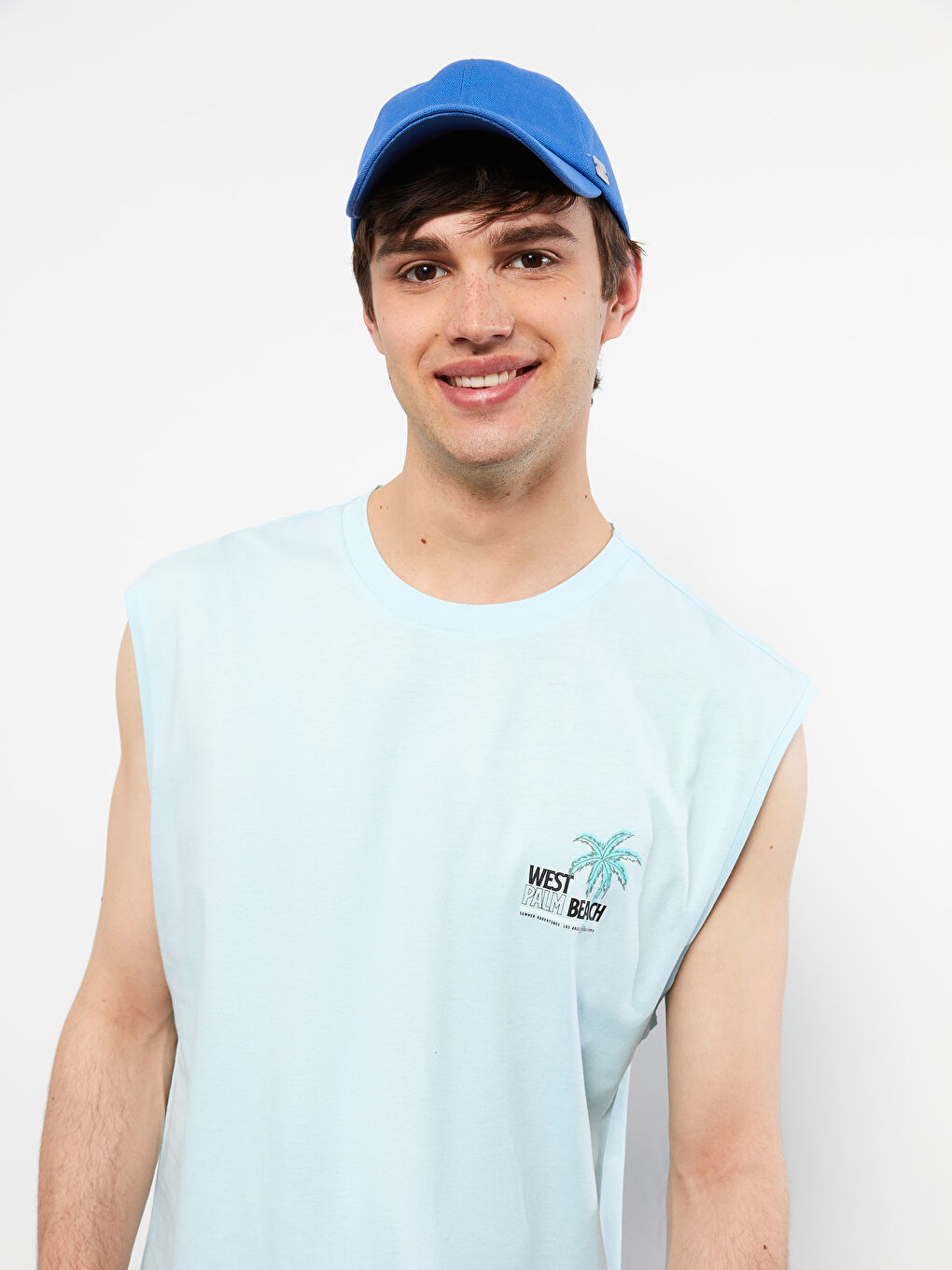 ерлерге арналған принтті трикотаж жеңсіз футболка-2