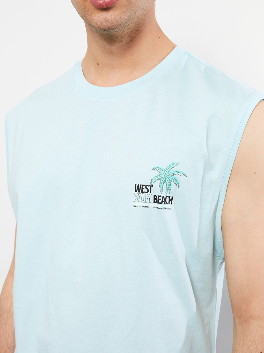 ерлерге арналған принтті трикотаж жеңсіз футболка-3