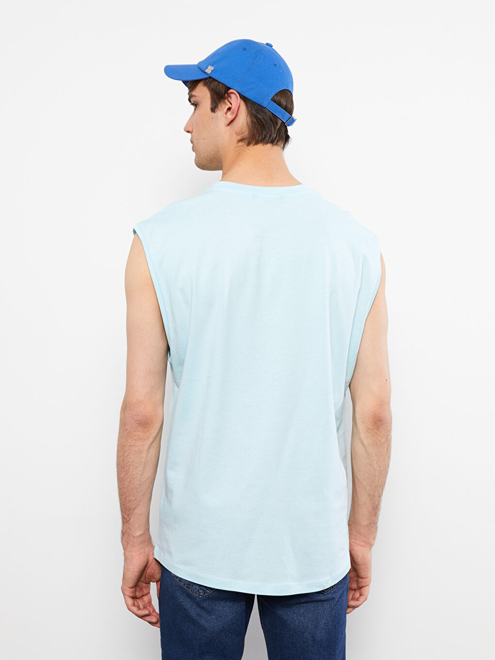 ерлерге арналған принтті трикотаж жеңсіз футболка-4