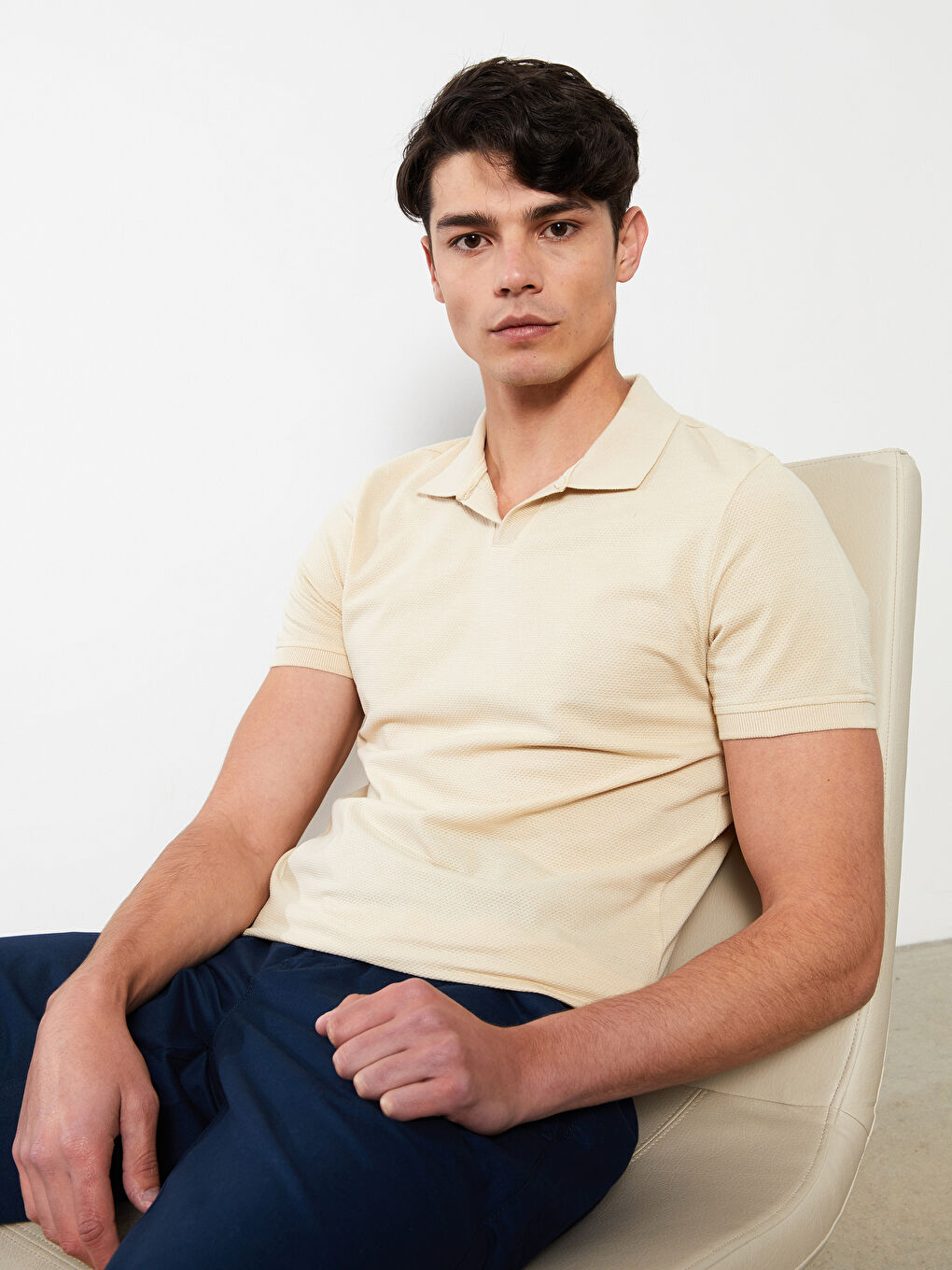 Bej Polo Yaka Kısa Kollu Erkek Tişört