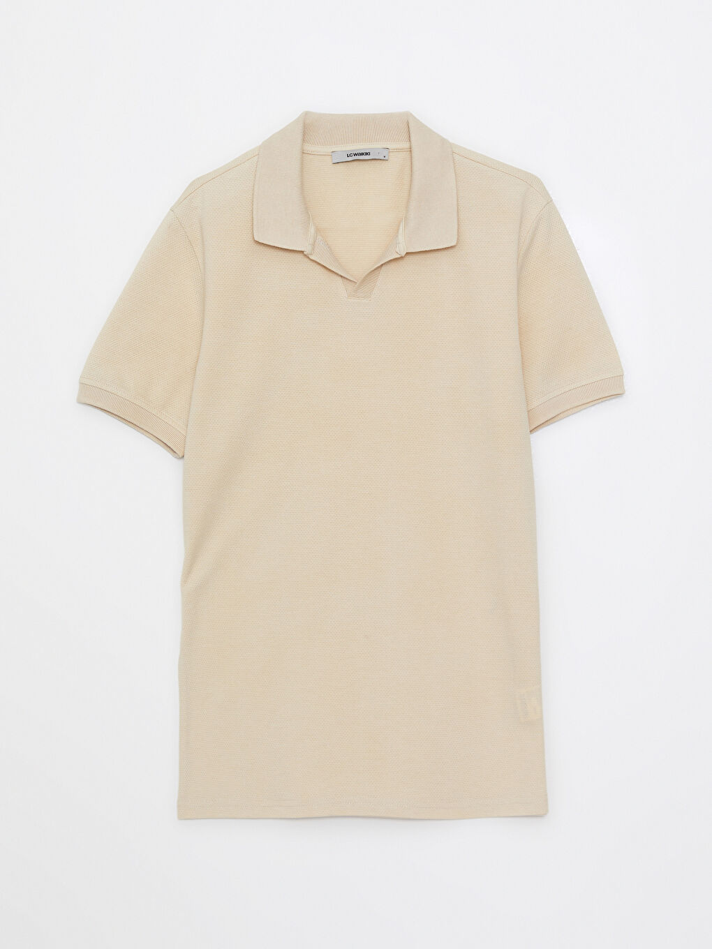 Bej Polo Yaka Kısa Kollu Erkek Tişört-5