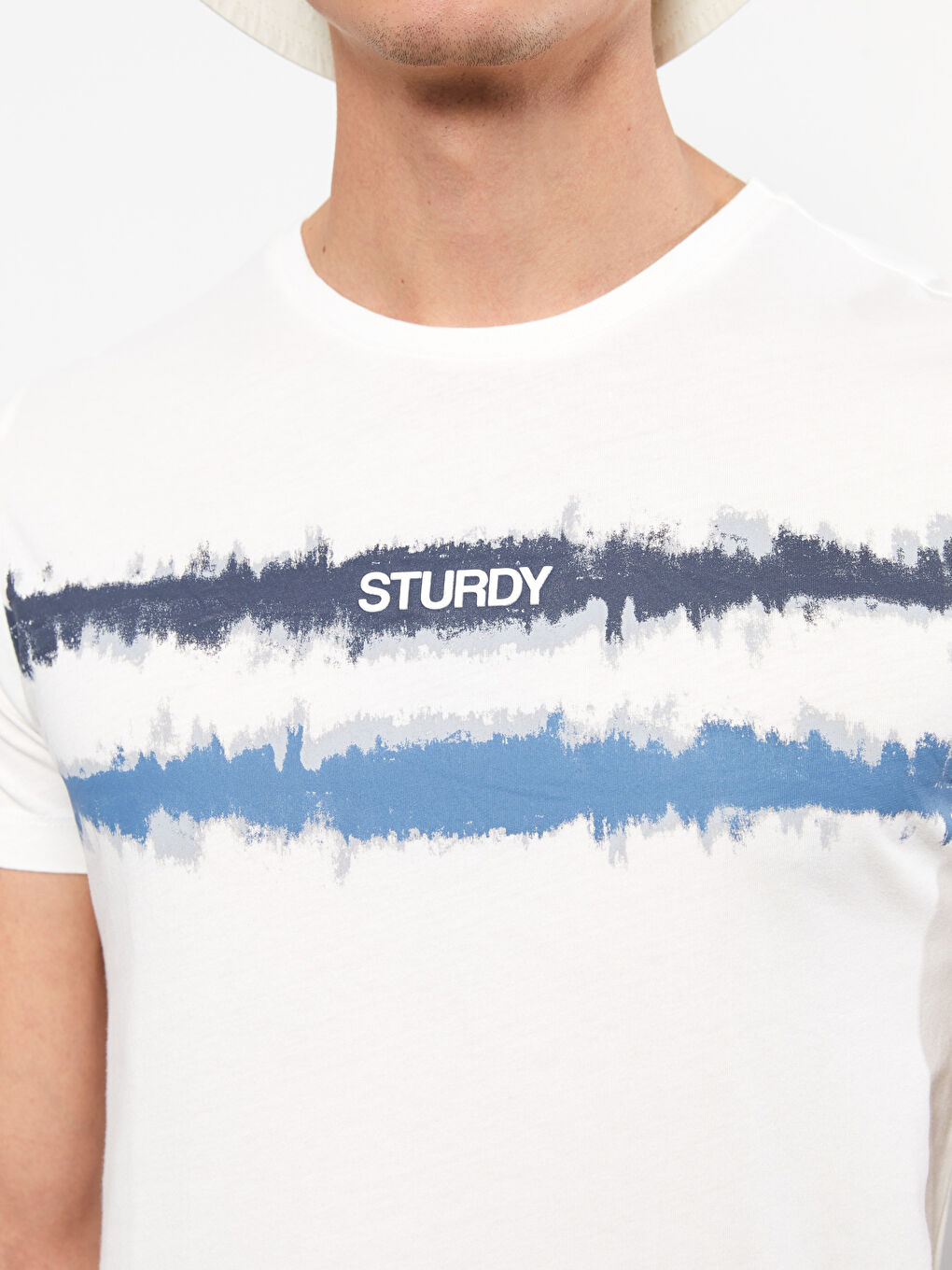 Ekru Bisiklet Yaka Kısa Kollu Baskılı Penye Erkek Tişört-3