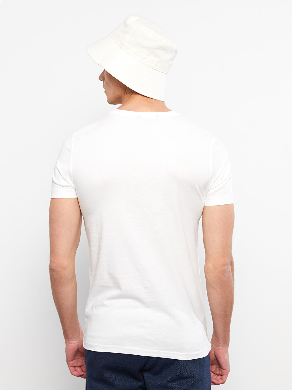 Ekru Bisiklet Yaka Kısa Kollu Baskılı Penye Erkek Tişört-4