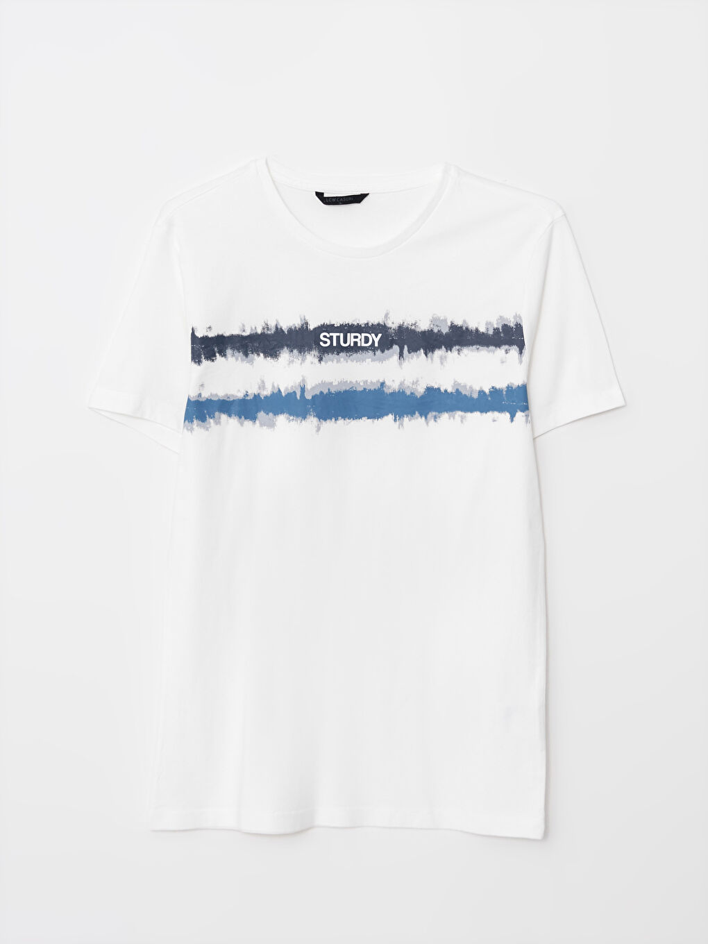 Ekru Bisiklet Yaka Kısa Kollu Baskılı Penye Erkek Tişört-5