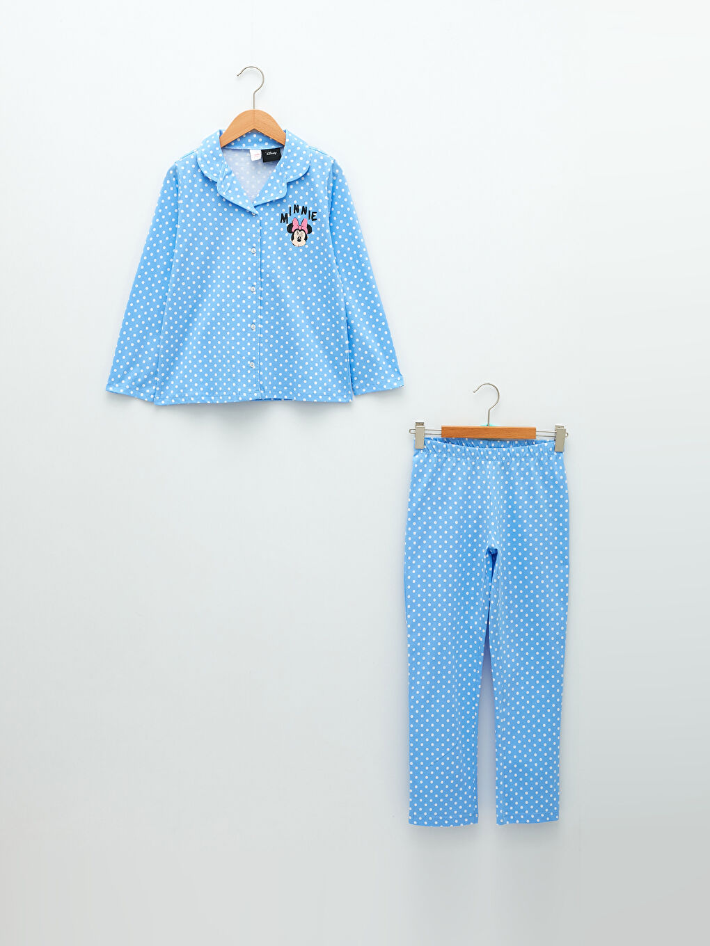 Shirt Collar Minnie Mouse Printed Long Sleeve Girls' Pyjama Set