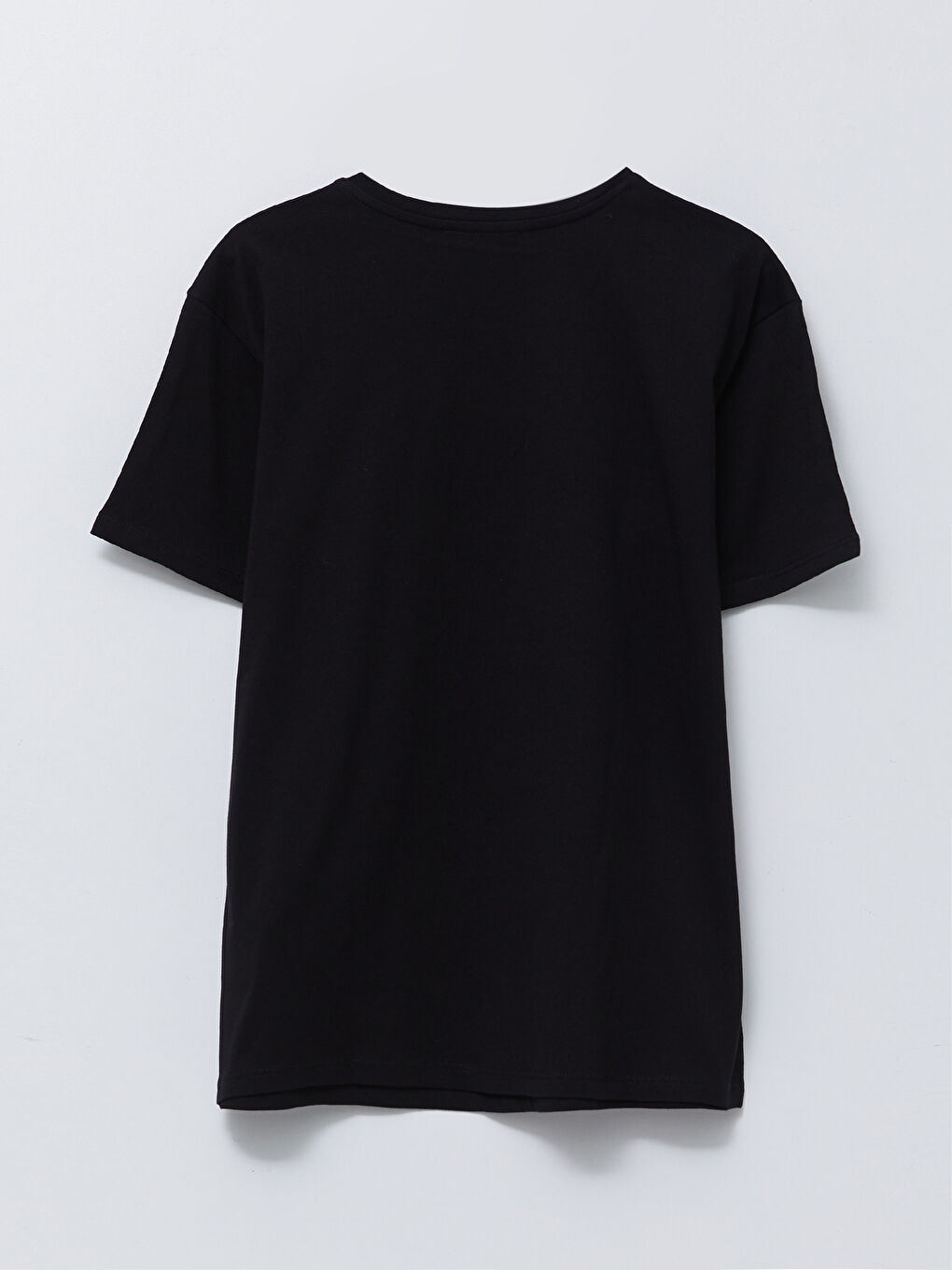 Siyah Bisiklet Yaka Baskılı Kısa Kollu Pamuklu Kadın Tişört-5