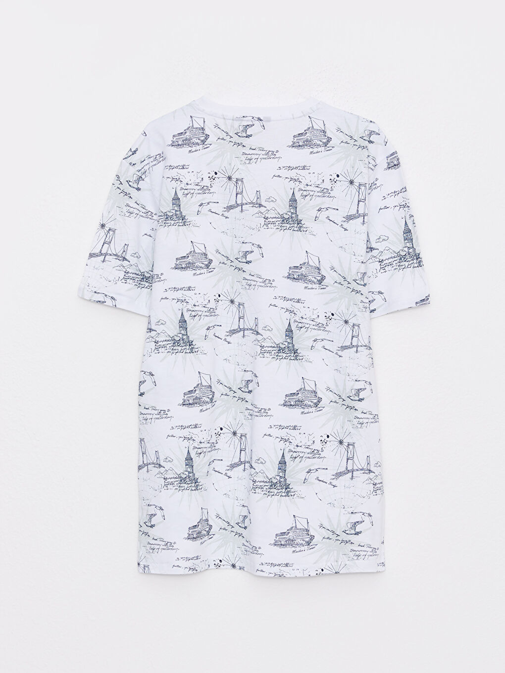 Beyaz Bisiklet Yaka Kısa Kollu Baskılı Penye Erkek Tişört-6