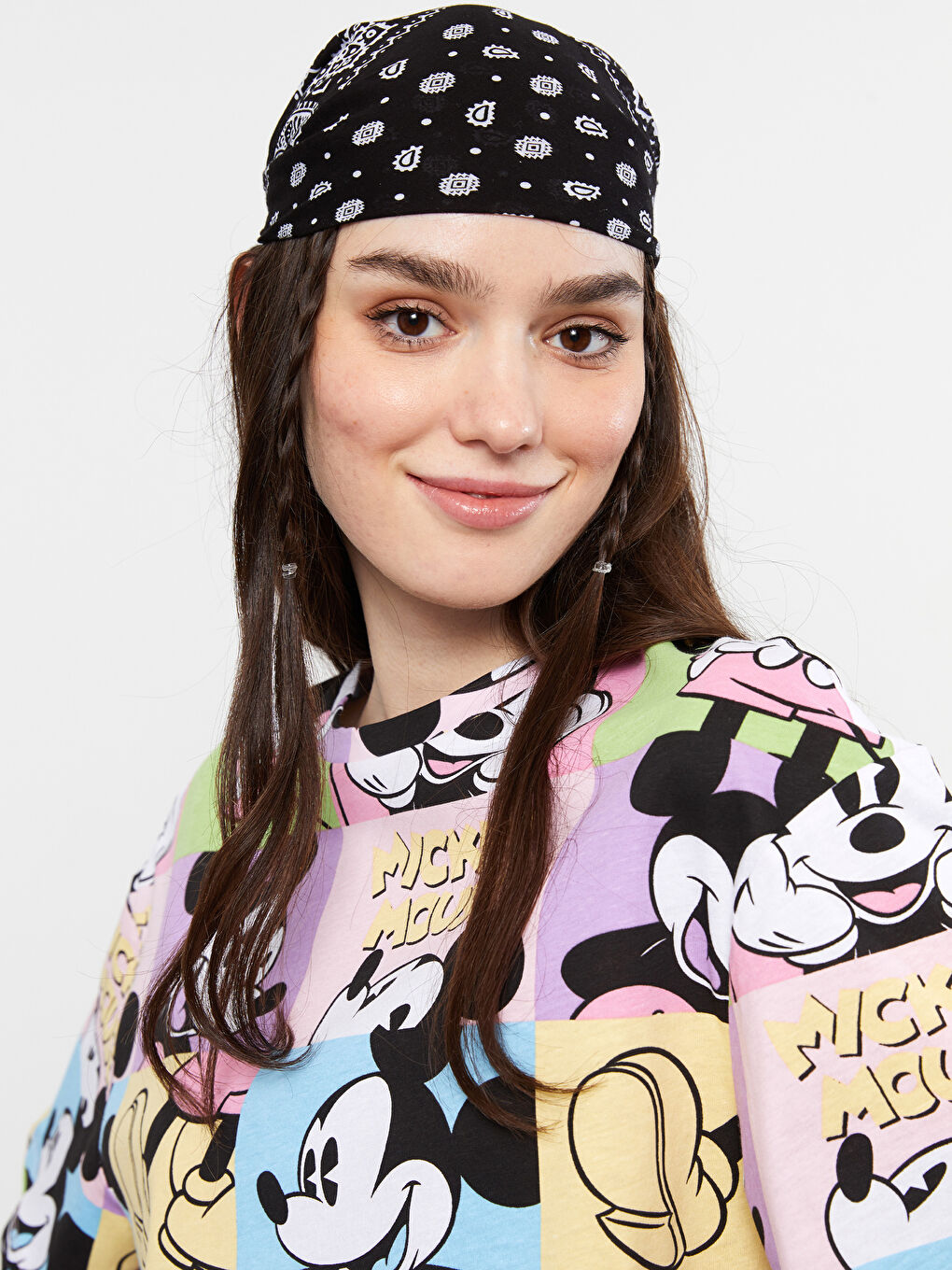 Crew Neck Mickey Mouse Printed Short Sleeve Women's Crop Top -S2GV80Z8-KE8