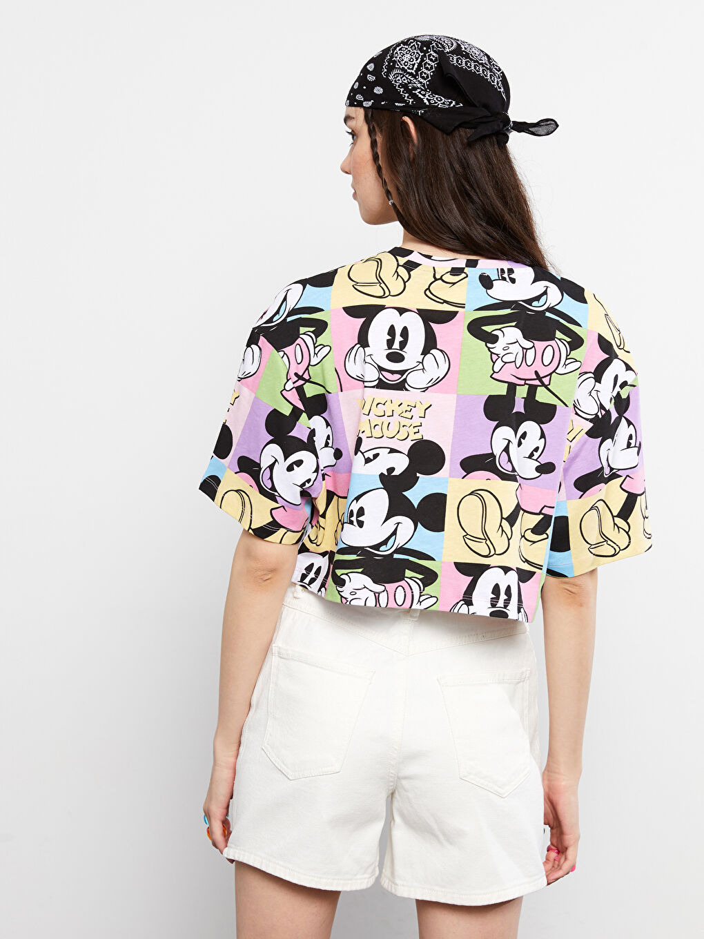 Crew Neck Mickey Mouse Printed Short Sleeve Women's Crop Top -S2GV80Z8-KE8