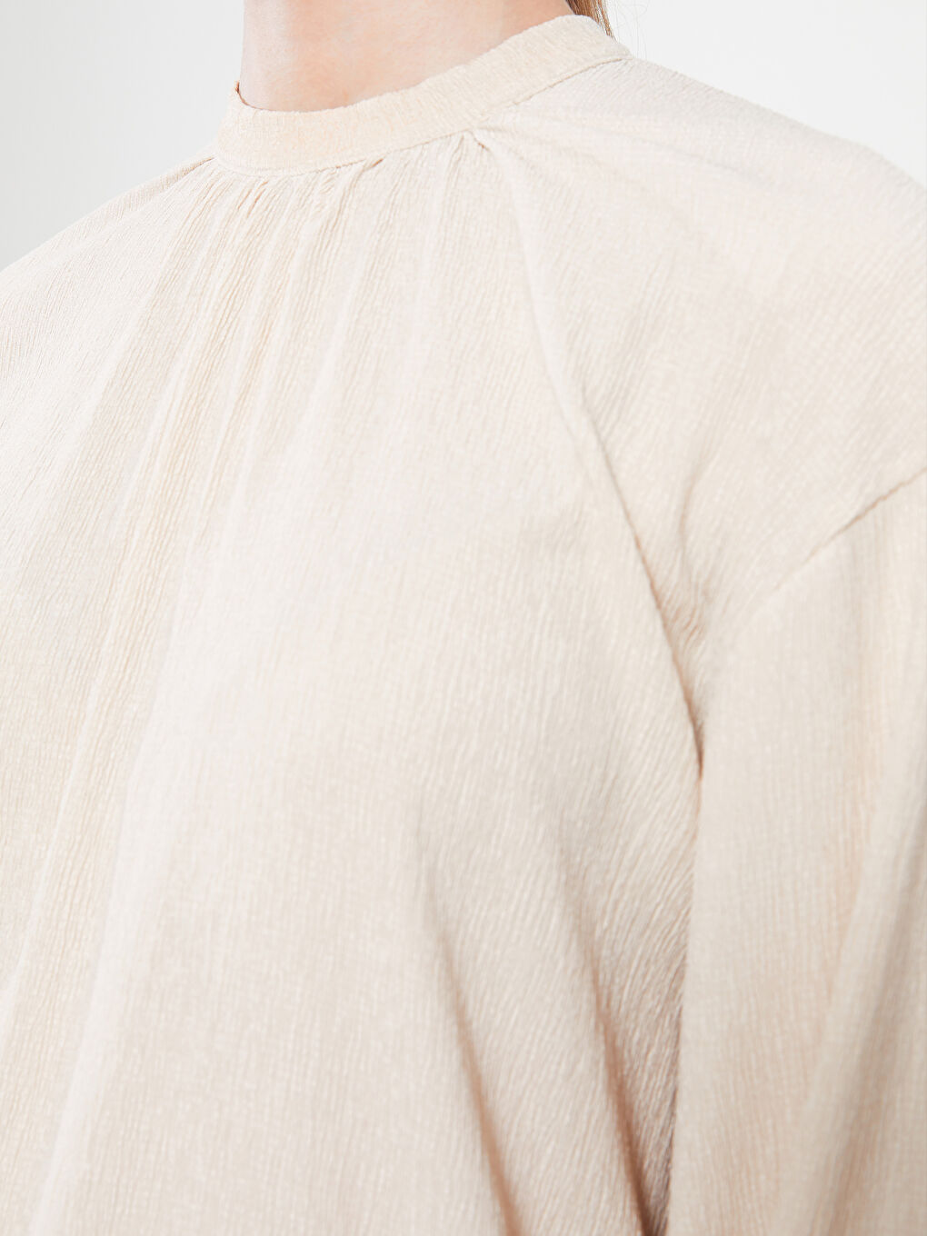 تونيك سادة بياقة دائرية بأكمام طويلة للسيدات-3