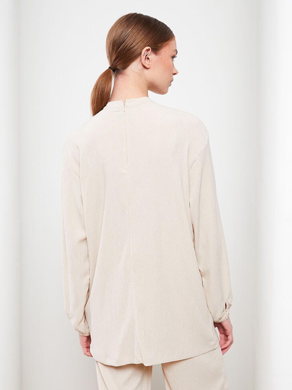 تونيك سادة بياقة دائرية بأكمام طويلة للسيدات-6