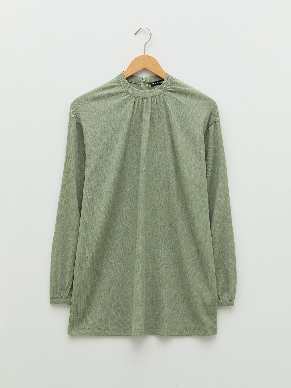 LCW Modest Dull Mınt Green Bisiklet Yaka Düz Uzun Kollu Kadın Tunik - 5