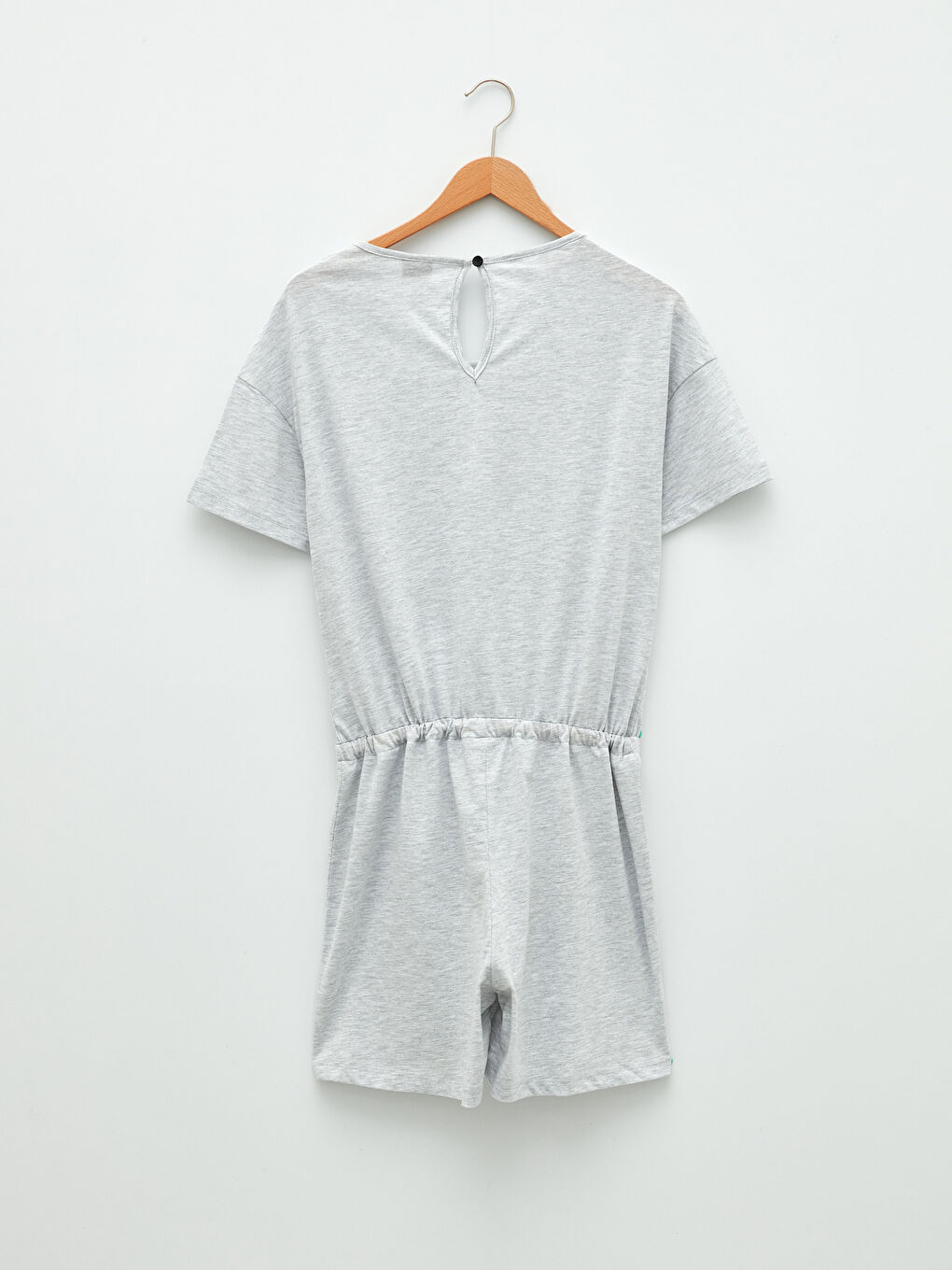 Gri Bisiklet Yaka Snoopy Baskılı Kısa Kollu Kadın Tulum-7