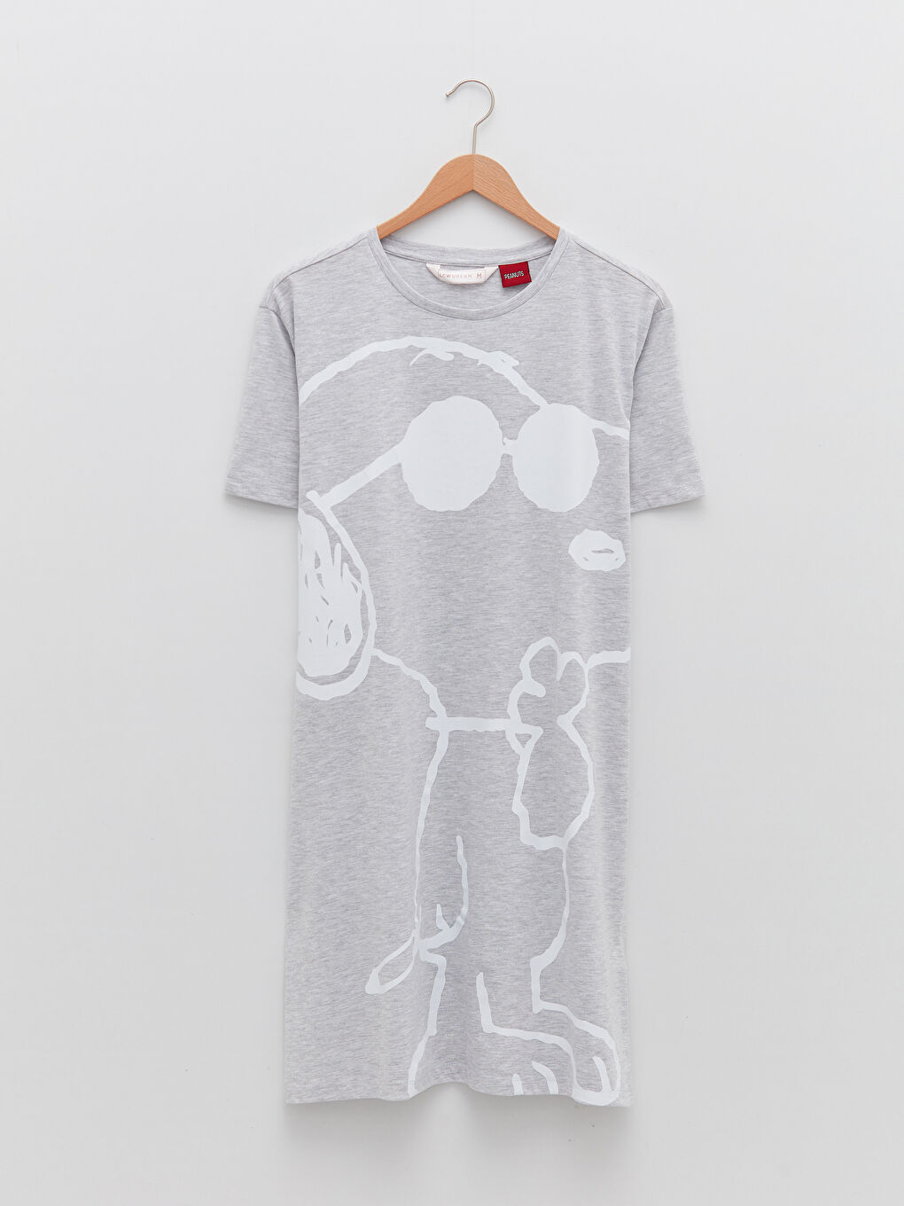 Gri Bisiklet Yaka Snoopy Baskılı Kadın Gecelik-6