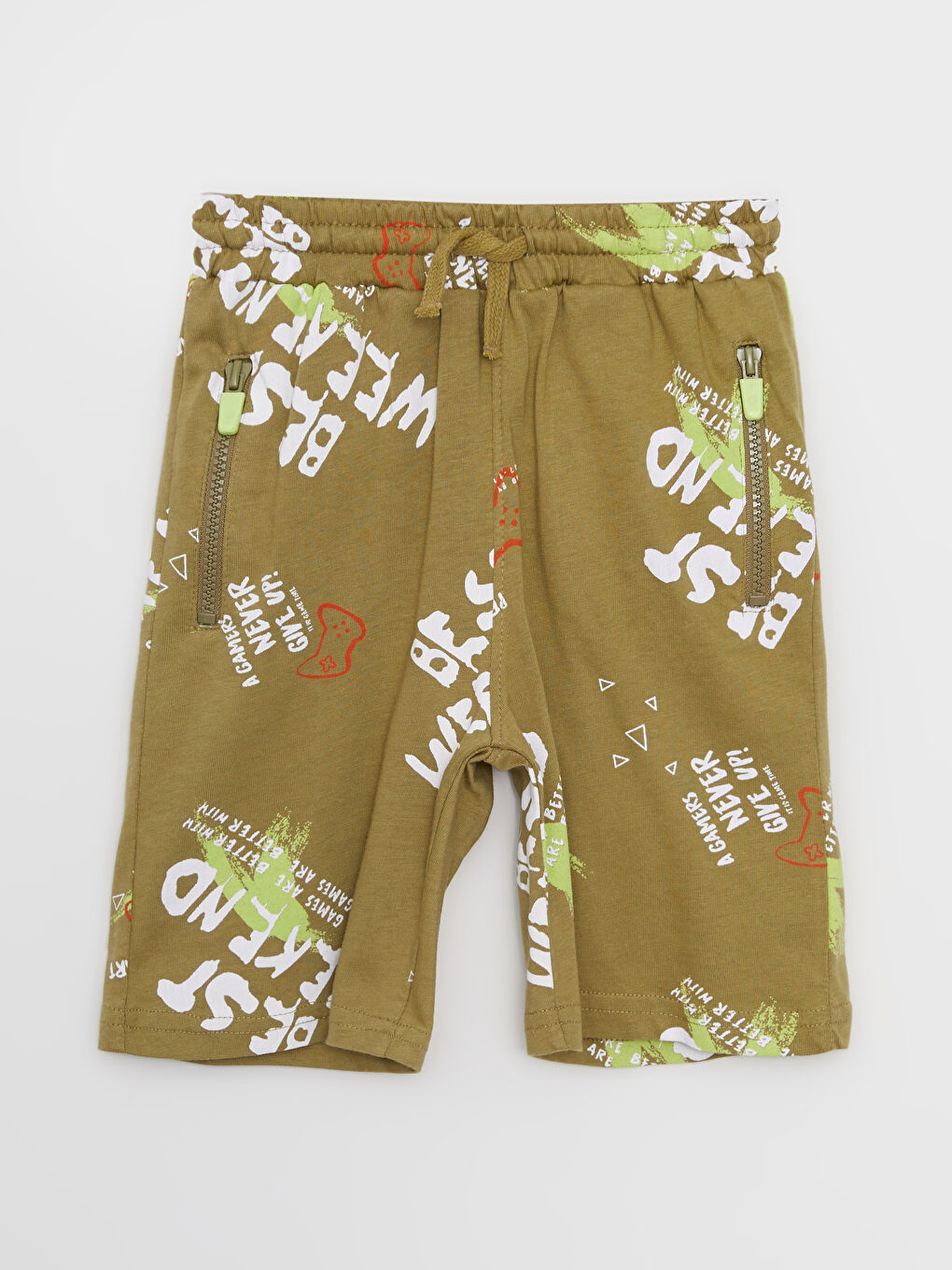 Ekru Beli Lastikli Baskılı Erkek Çocuk Şort