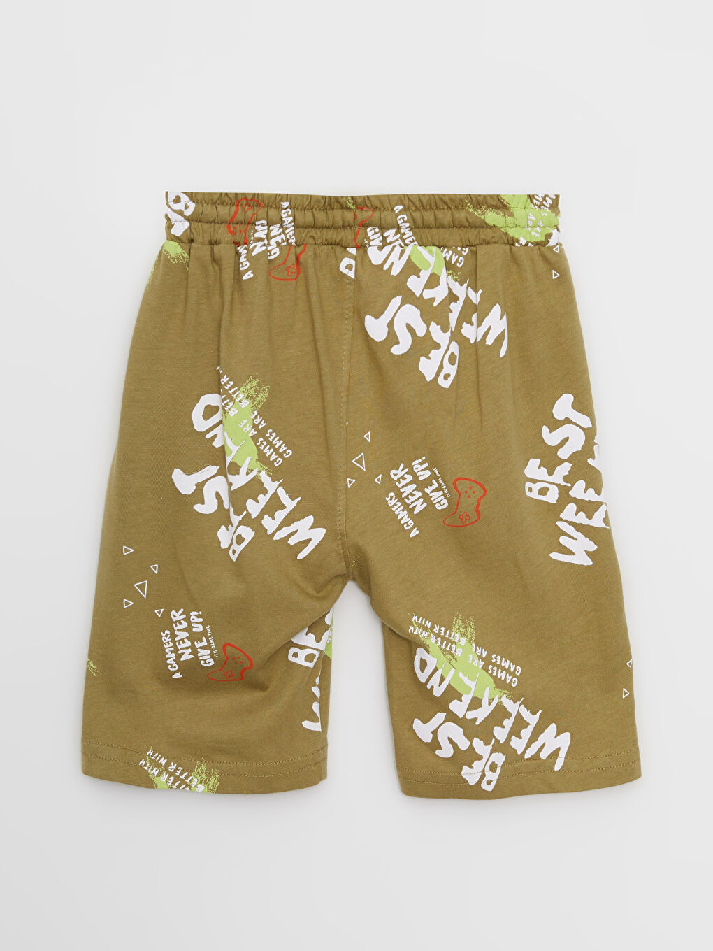 Ekru Beli Lastikli Baskılı Erkek Çocuk Şort-1