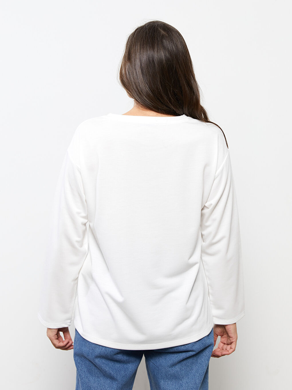 Crew Neck Printed Long Sleeve Women's T-Shirt-5