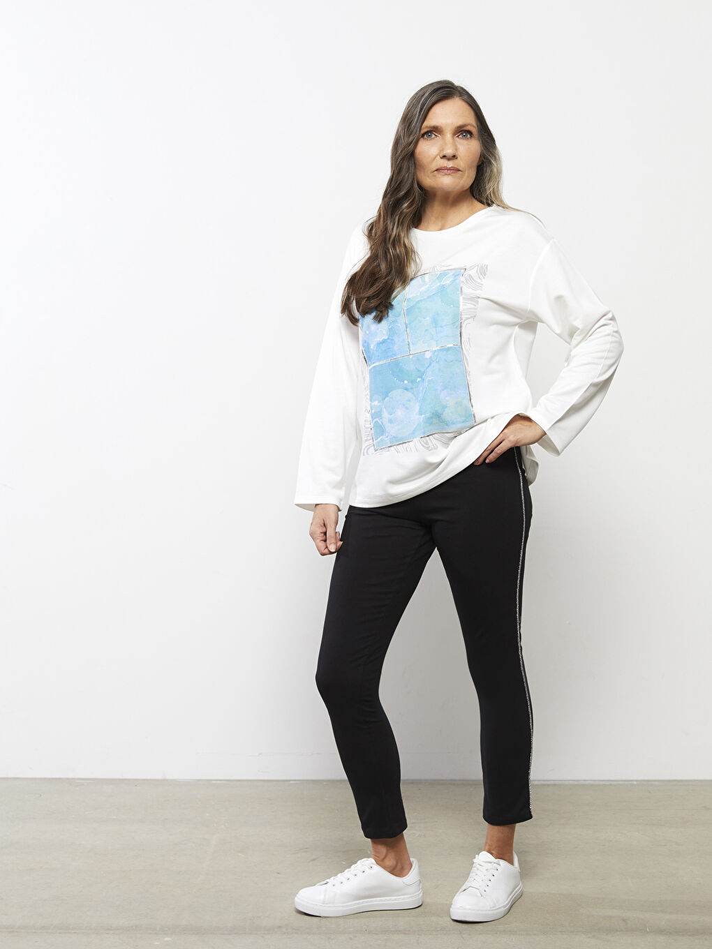 Crew Neck Printed Long Sleeve Women's T-Shirt