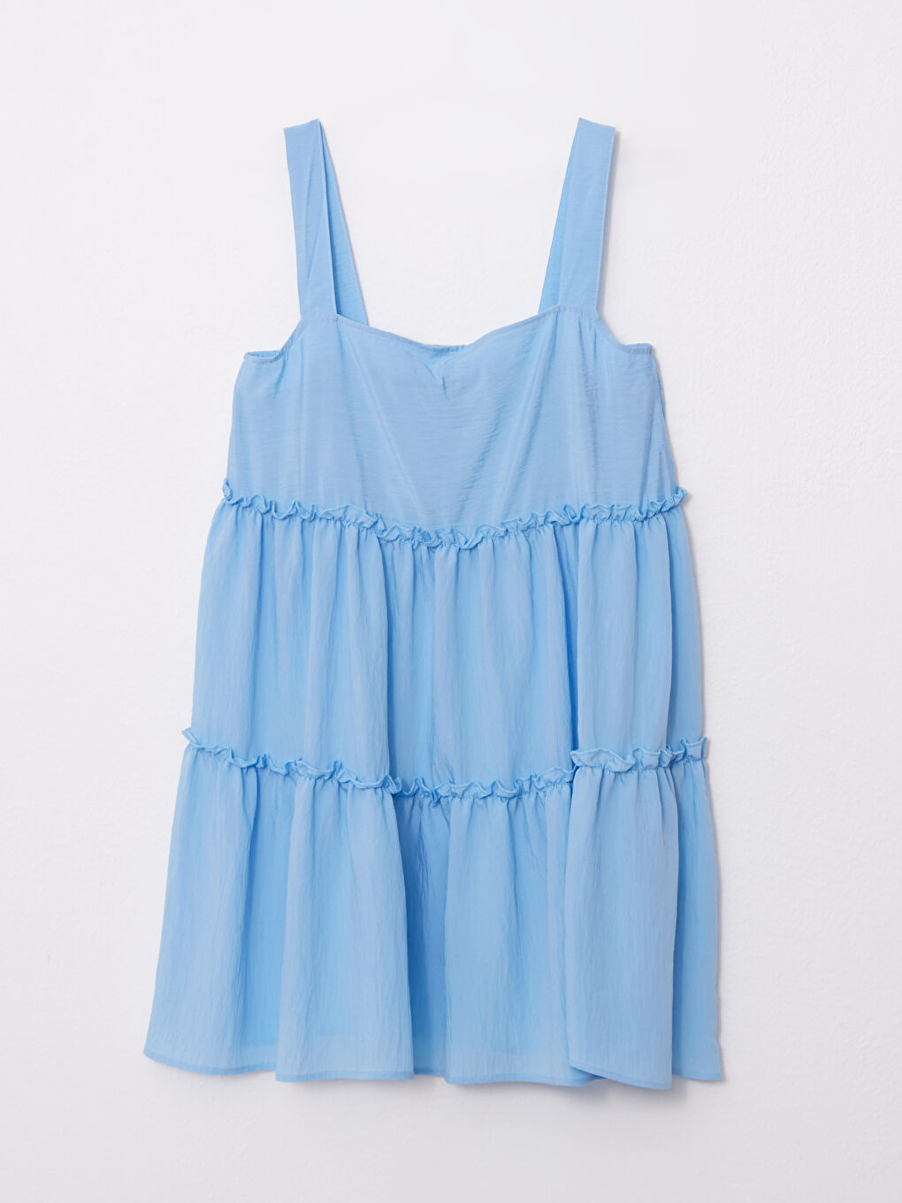 Mavi Kare Yaka Düz Askılı Kadın Plaj Elbisesi-6