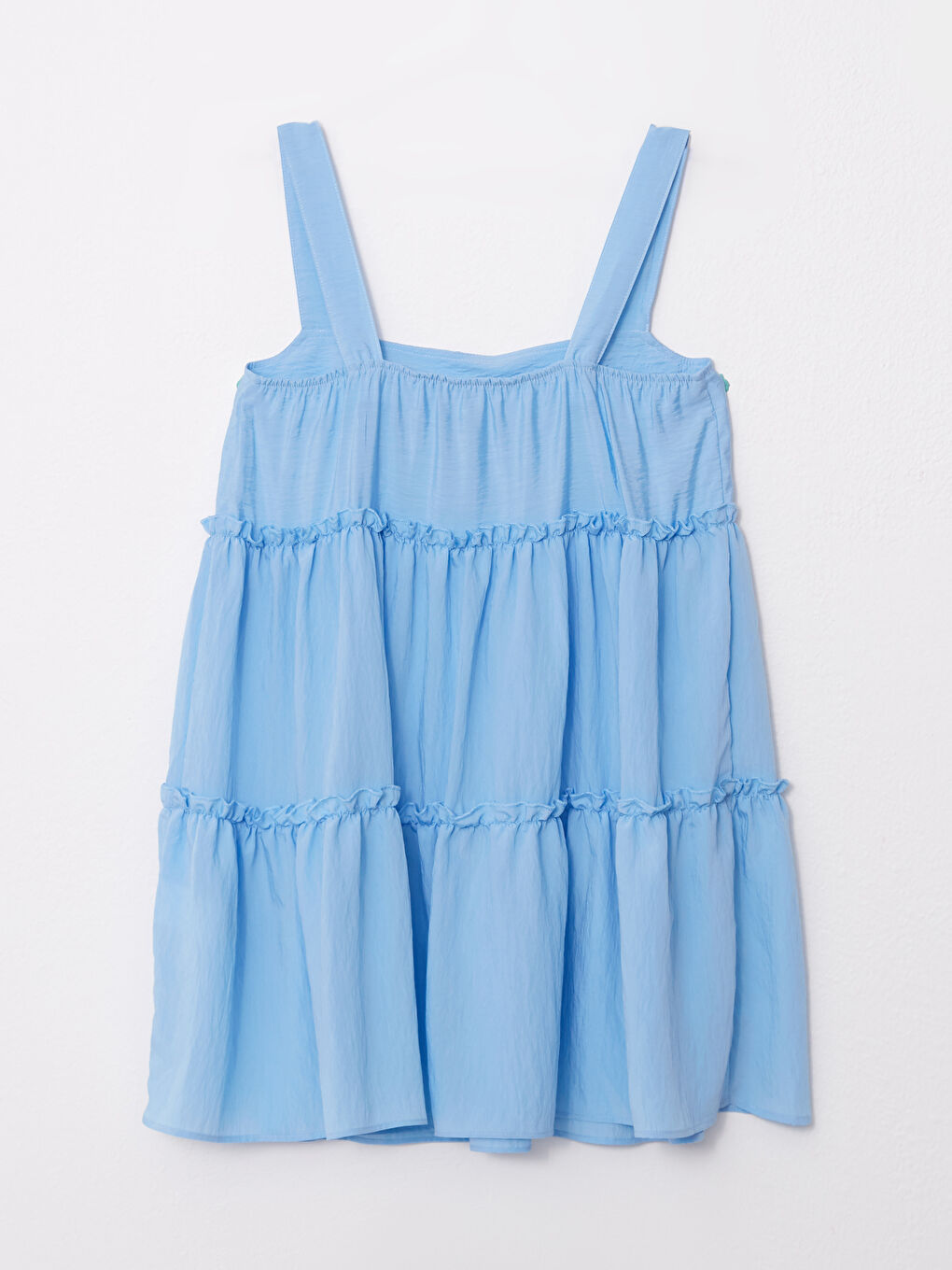 Mavi Kare Yaka Düz Askılı Kadın Plaj Elbisesi-7